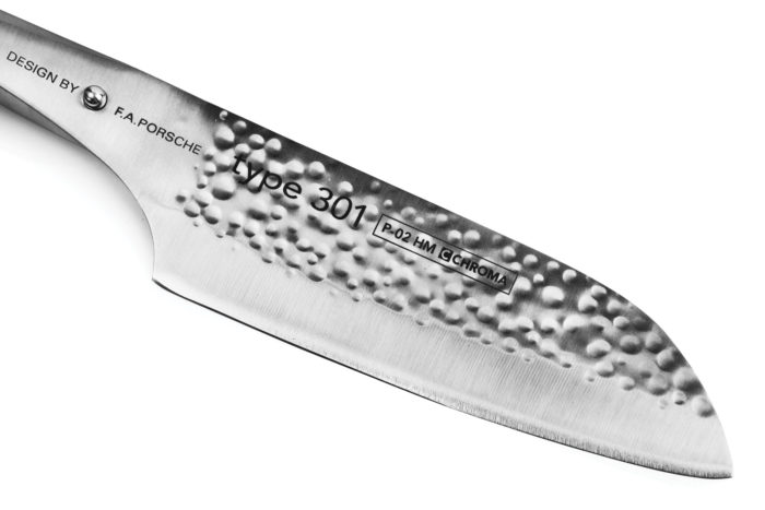 Chroma P02 Type 301 Hammered Santoku Knife, 7.25"